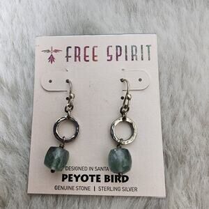 NEW Peyote Bird Sterling Silver Hook Earrings with Moss Aqua Green Gemstone